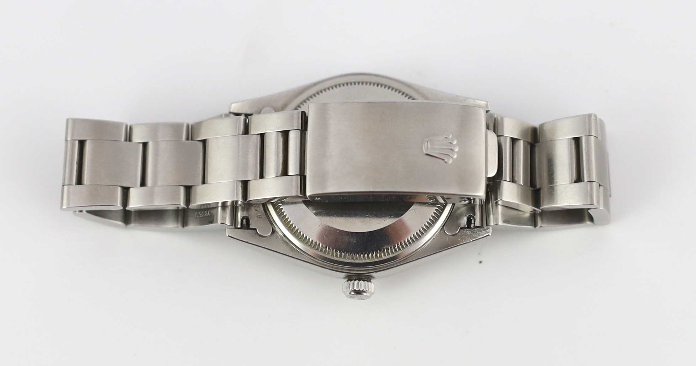 A gentleman's 2004 stainless steel Rolex Oyster Perpetual Air-King precision wrist watch, on a stainless steel Rolex bracelet